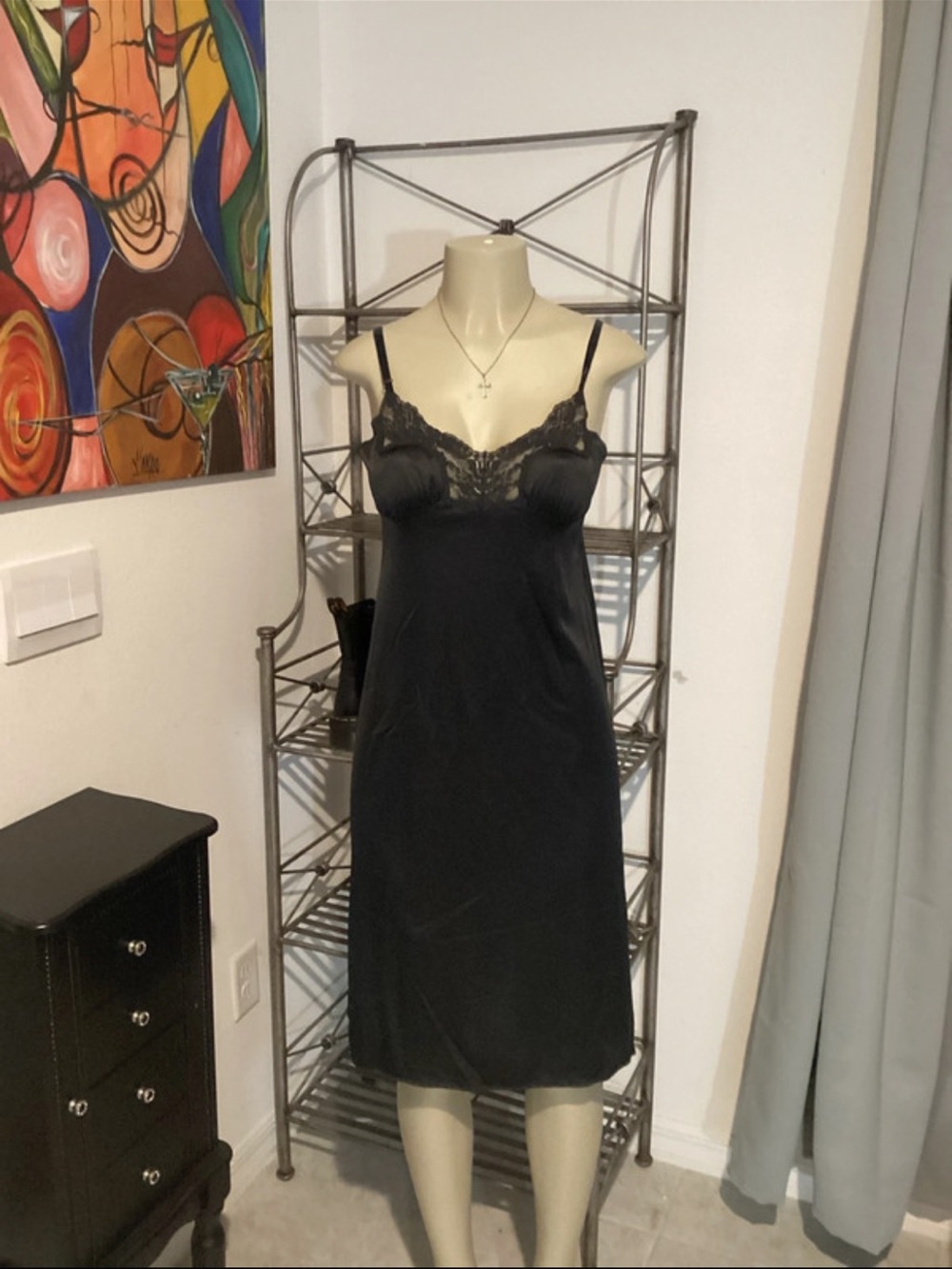 vassarette Black Lace-Trim Slip